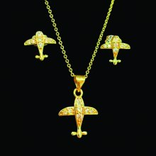 General Airplane Pendant Necklace and Stud Earrings Set 2