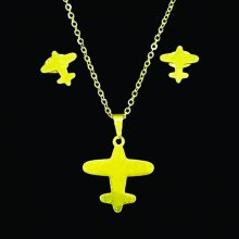 General Airplane Pendant Necklace and Stud Earrings Set 1